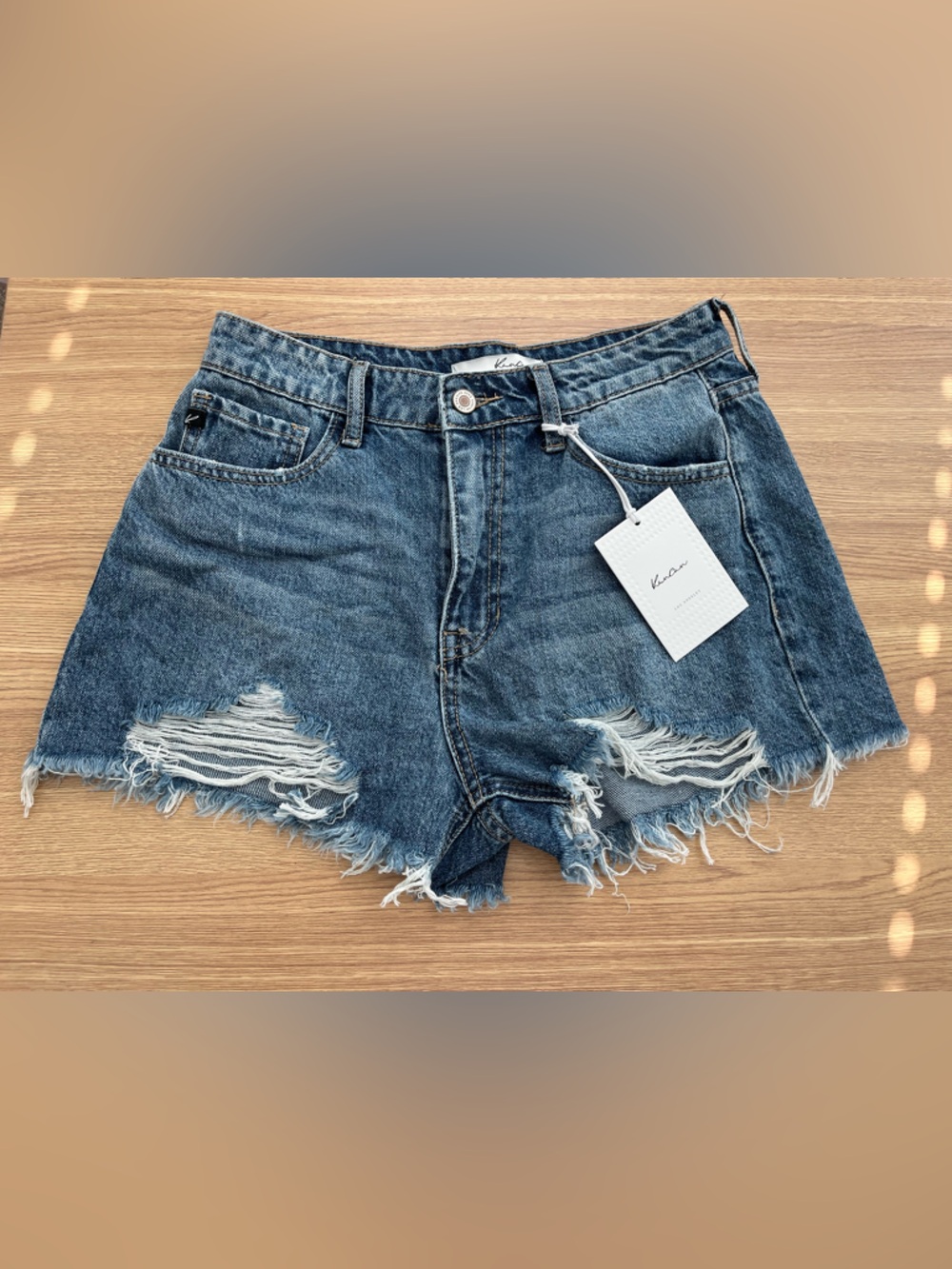 KanCan Distressed Denim Shorts Womens 26 Blue High Rise Frayed Cutoff Festival